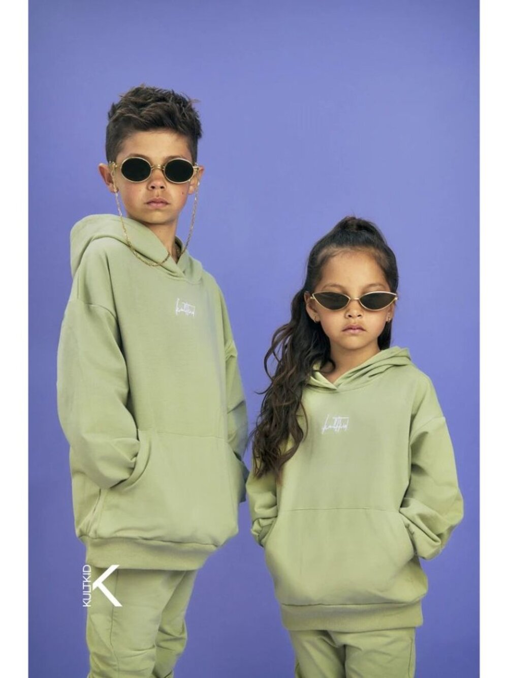 RARE Size 3 Kultkid Streetwear Jogger Set Green Hoodie Sweatpants French Terry